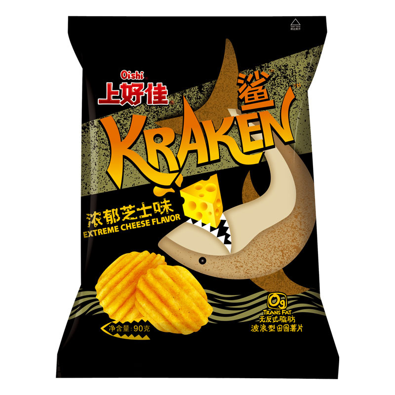 上好佳鲨波浪薯片浓郁芝士味90g休闲零食新口味大包装