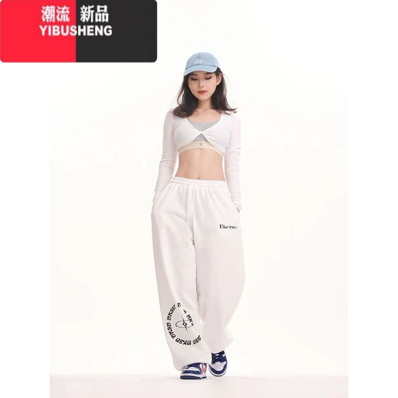 YIBUSHENG街舞潮牌爵士舞裤子jazz美式街头阔腿运动裤女高腰宽松休闲裤高清大图