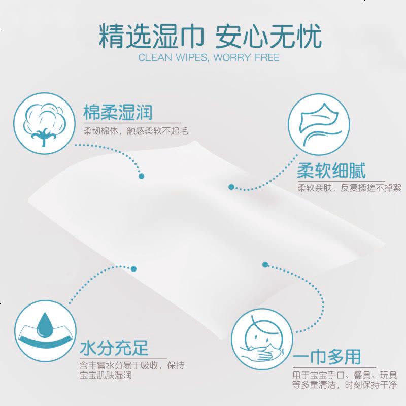 湿巾 婴儿宝宝手口专用100抽带盖新生儿湿纸巾防红pp母婴用品包图片