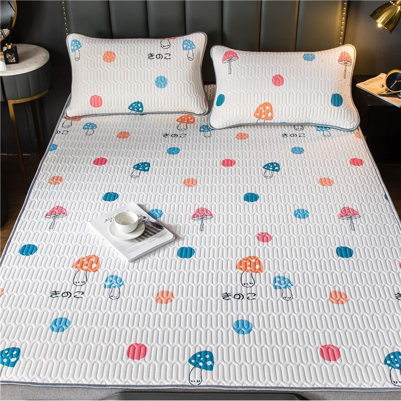 美帮汇乳胶凉席三件套夏季冰丝席子1.8m床可水洗折叠1.2米1.5空调软席 七彩菇 1.8m（6英尺）床