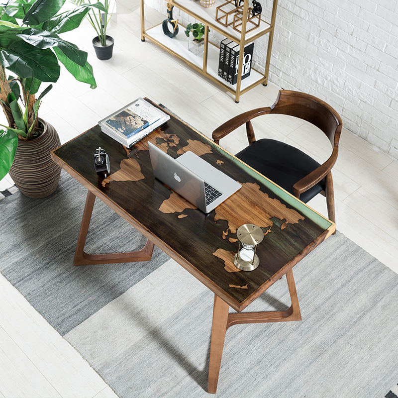 北欧胡桃木电脑桌艺术树脂桌子书房闪电客书桌设计师办公桌简约电脑