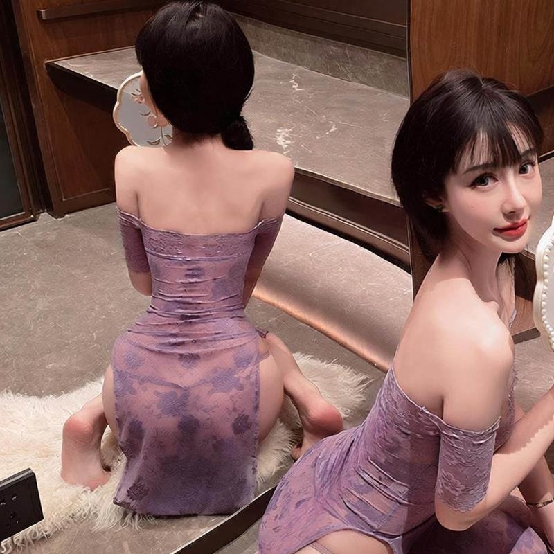 长夜漫漫情趣内衣性感蕾丝旗袍制服紫色连衣裙纯欲睡衣qqny女1823高清大图