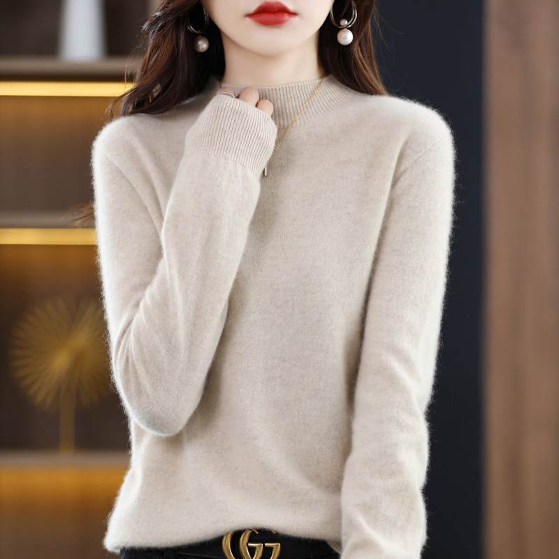 免费试穿鄂尔多市羊绒衫女加厚宽松短款2021年新款秋冬打底洋气高领毛衣针织上衣服打底衫秋 L(110-125斤) 原绒色