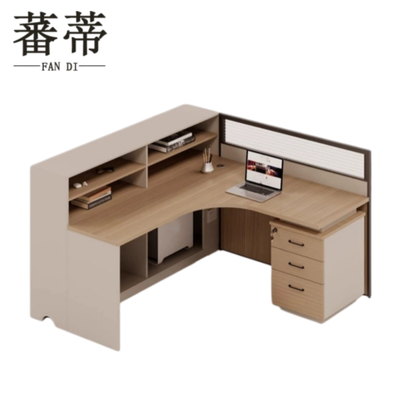 蕃蒂屏风办公桌1.5*1.4m+柜套高清大图