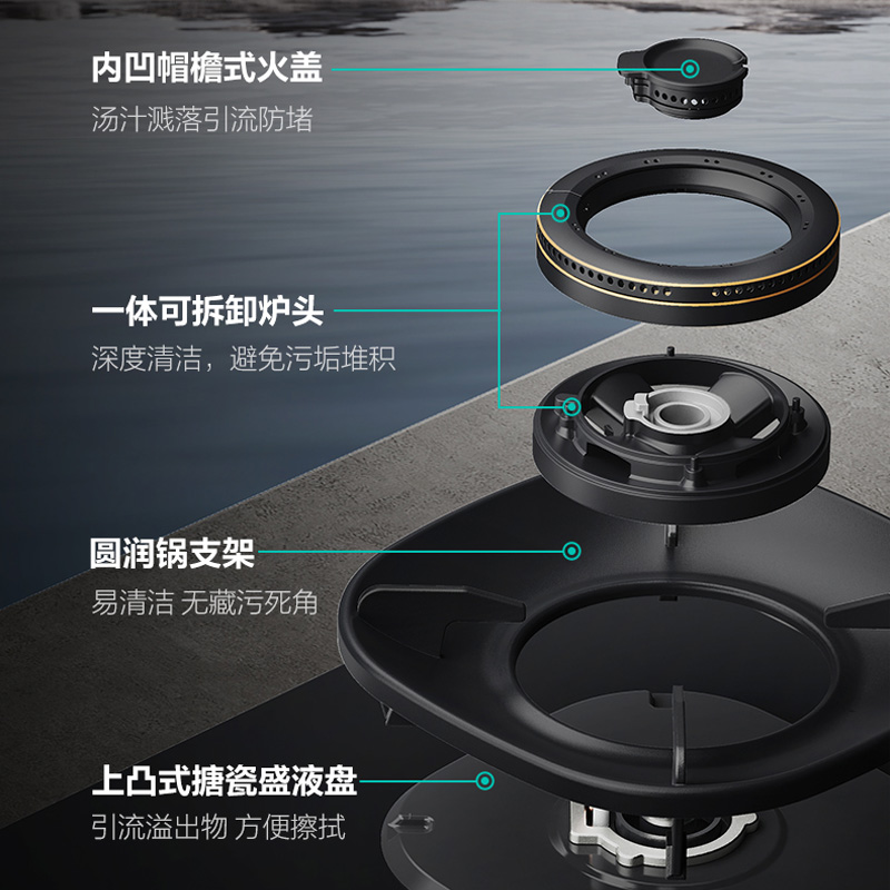 华帝(vatti)燃气灶天然气灶家用嵌入式5.2kW猛火底座可调节免扩孔易清洁烟灶联动灶具i10309L高清大图