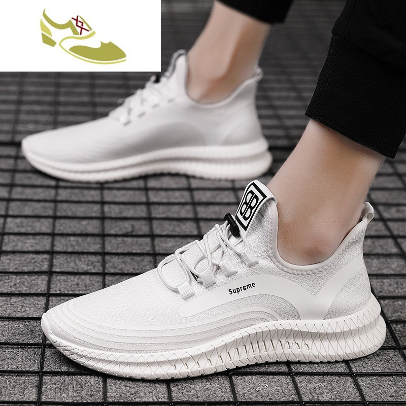 男鞋透气薄款白色飞织休闲运动鞋子男潮流百搭网面布男士低帮鞋视频