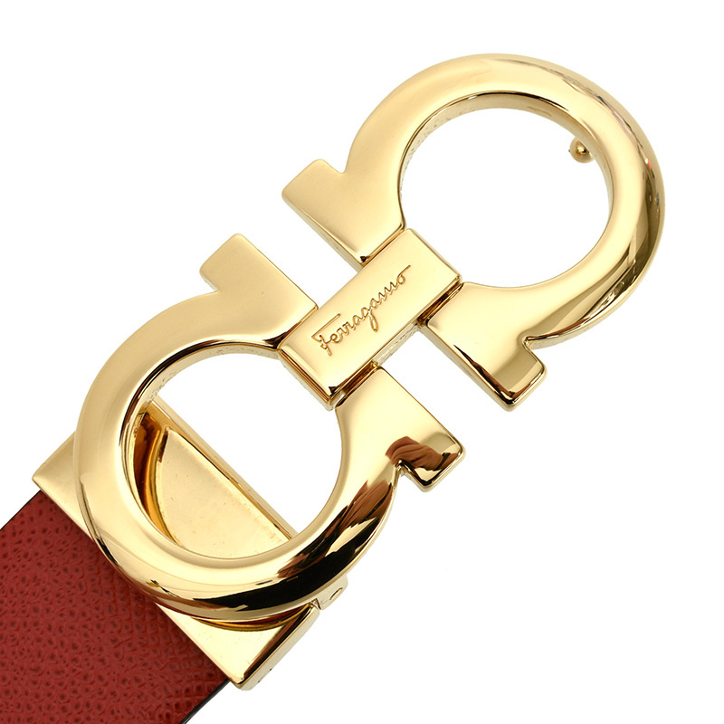 畅享salvatoreferragamo菲拉格慕女士红色牛皮荔枝纹金扣双面可调式