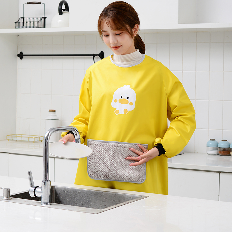 罩衣长袖外套大人女时尚家用厨房防水防油围裙工作服春秋加绒加厚_1_99高清大图