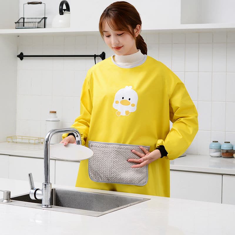 罩衣长袖外套大人女时尚家用厨房防水防油围裙工作服春秋加绒加厚图片