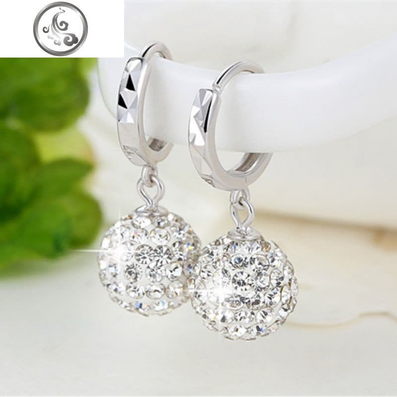 S925纯银耳环钻球耳扣小耳圈耳钉百搭超闪水晶圆球耳饰品女 JiMi图片