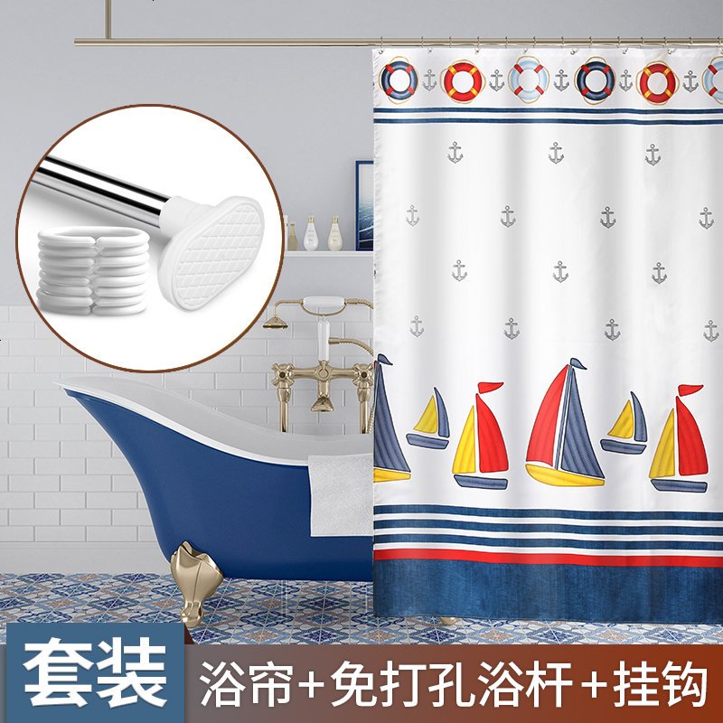 卫生间浴帘隔断帘窗帘浴室淋浴防水加厚防霉帆船涤纶帘子