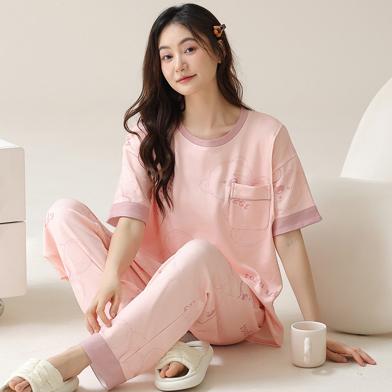 月子服夏季薄款棉质产后短袖长裤大码孕妇哺乳睡衣女怀孕期家居服高清大图