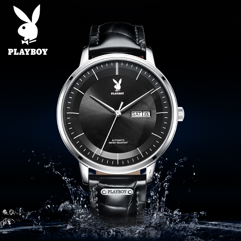 花花公子playboy男士手表欧美品牌全自动机械表时尚正品简约防水真皮