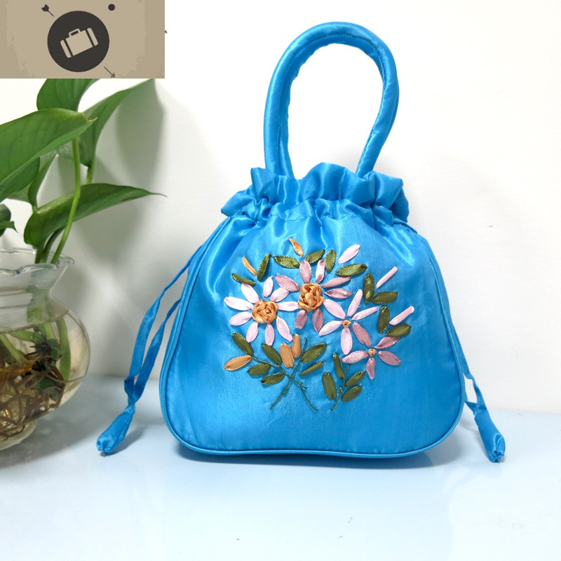 民族风复古旗袍汉服绣花布包水桶包抽绳手机包收纳包工艺手工女包艾狄