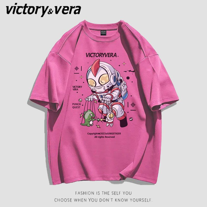 VICTORYVERA学生韩版宽松短袖t恤女港风2022新款夏季个性印花上衣