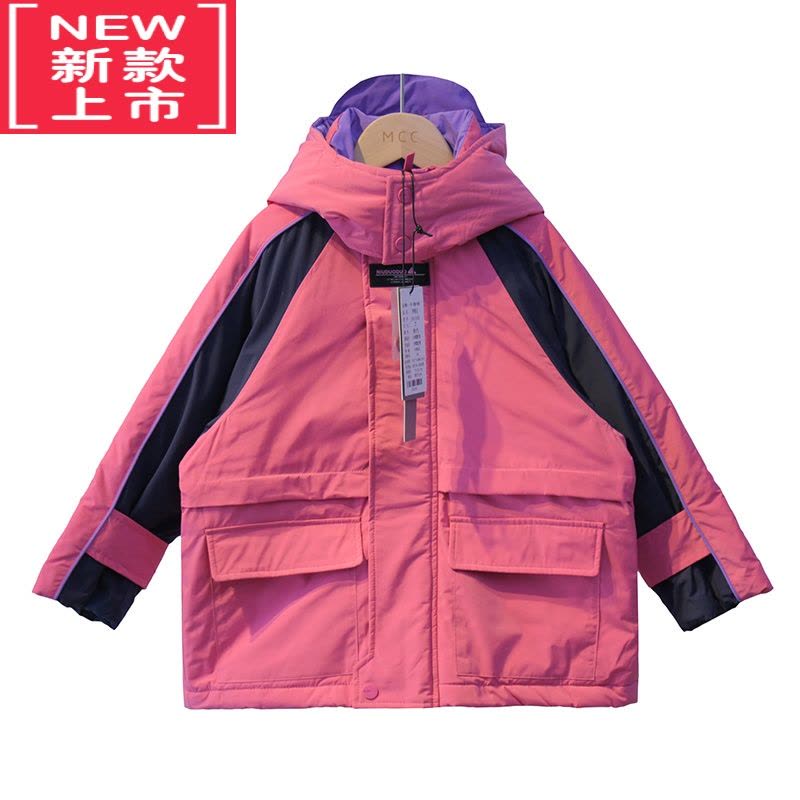 可莉允童装儿童时尚夹棉衣冲锋衣2022冬新品男童韩范拼色外套棉服图片