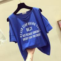 蓝色T恤女短袖2018夏季新款宽松韩版字母体恤ins超火的上衣潮
