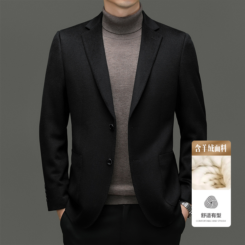 轻奢双面羊绒西服男士短款休闲毛呢商务羊毛西装便西外套秋冬高端羊绒西装男桑蚕丝毛呢便西商务休闲羊毛西服男士单西外套 6667黑色 170