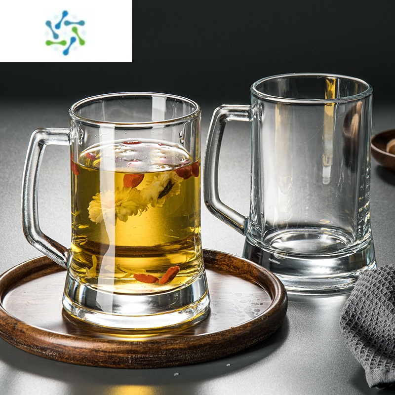 三维工匠玻璃杯带把茶杯家用耐热牛奶杯果汁杯啤酒杯扎啤杯酒店茶楼喝水杯 2只 清韵茶饮杯(耐热100度)