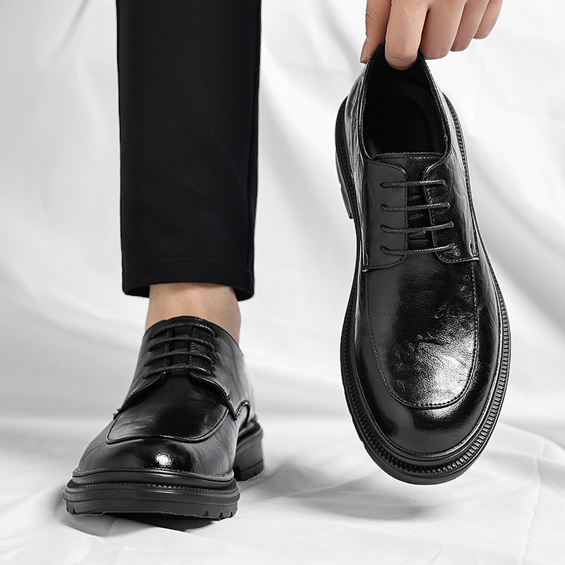 迪罗尼卡38码男士皮鞋商务西装软皮英伦内增高男鞋休闲布洛克结婚新郎鞋高清大图