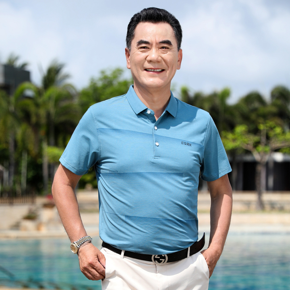 夏季薄款中老年休闲商务polo领男士上衣短袖爸爸装男式t恤