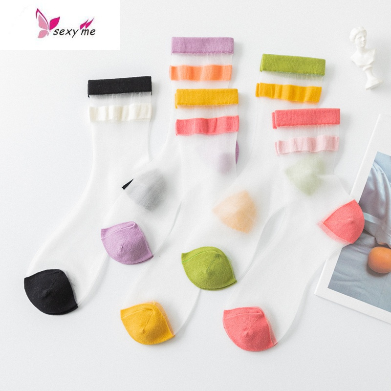 袜子女薄款中筒透明卡丝袜夏季韩国日系女袜棉底薄袜子