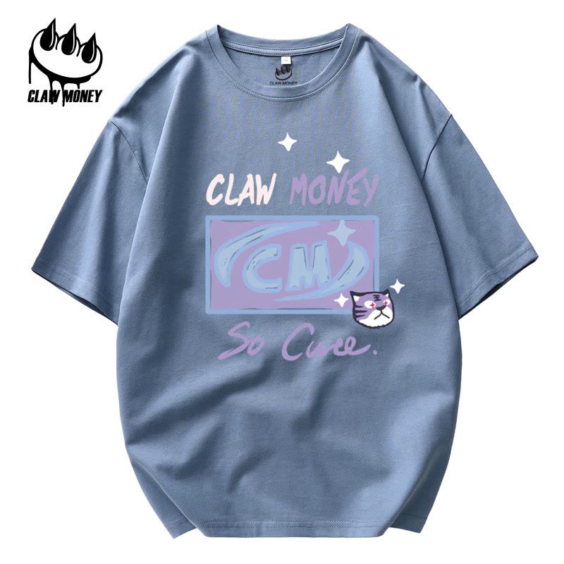 Claw money 夏季纯棉短袖T恤男时尚潮青年情侣上衣男士短袖圆领图片