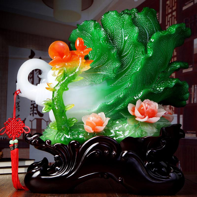 美帮汇四季来财翡翠玉白菜摆件家居客厅装饰品办公桌开业送礼高清大图