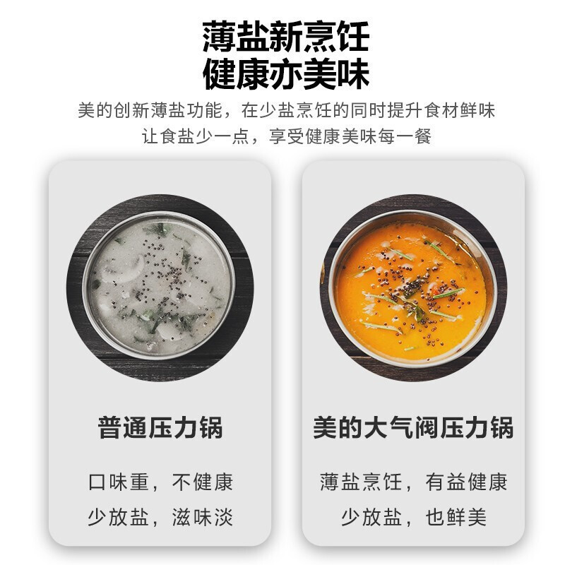 美的(Midea)电压力锅薄盐APP智能预约定时高压锅4.8L多功能不粘双胆高压快煮压力锅 MY-YL50Q5-501