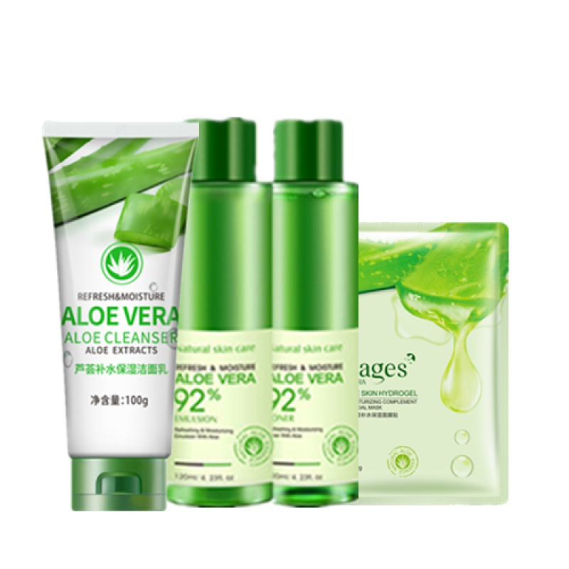 芦荟洗面奶补水保湿控油祛斑淡痘印收缩毛孔深层清洁面乳男女 三件套送面膜（洗面奶+精华乳+保湿露