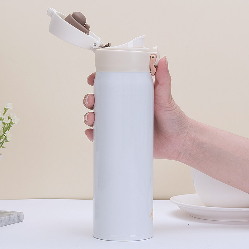 富光洛伊车载弹盖保温杯不锈钢真空水杯女士学生轻便随手杯子锁扣大容量 500ml 酒红色高清大图