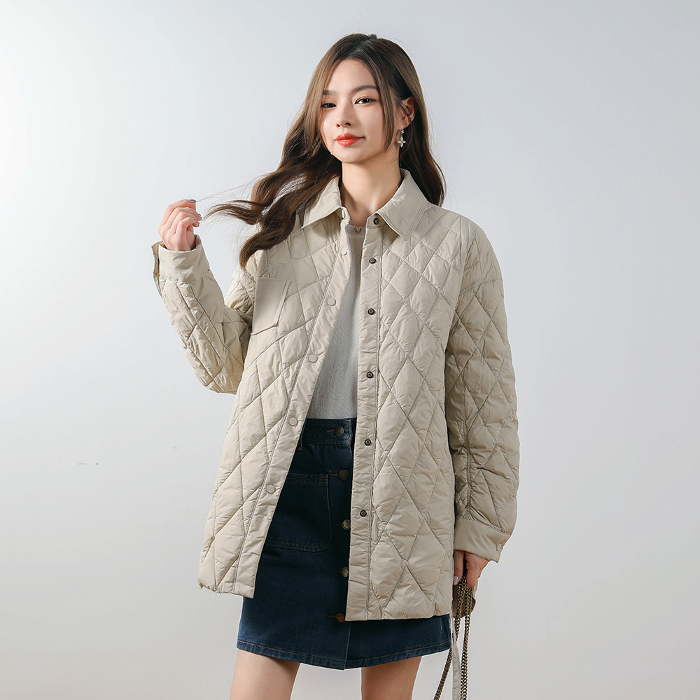 纯色简约秋冬新款时尚休闲翻领纯色抽绳设计羽绒服女_65531高清大图