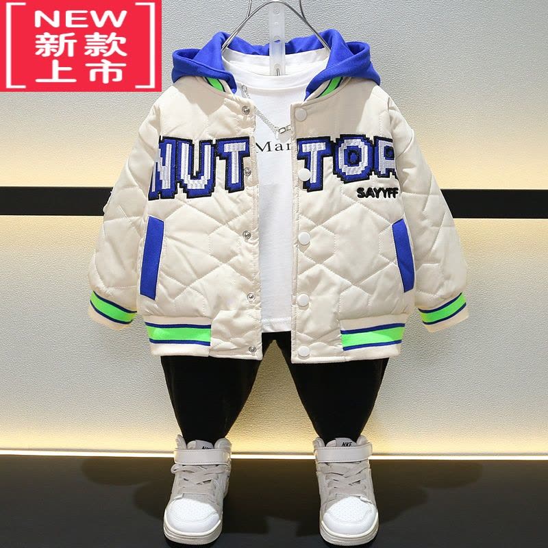可莉允男童夹棉棒球服连帽2022新款男孩棉服薄棉痞帅加厚儿童外套秋冬装图片