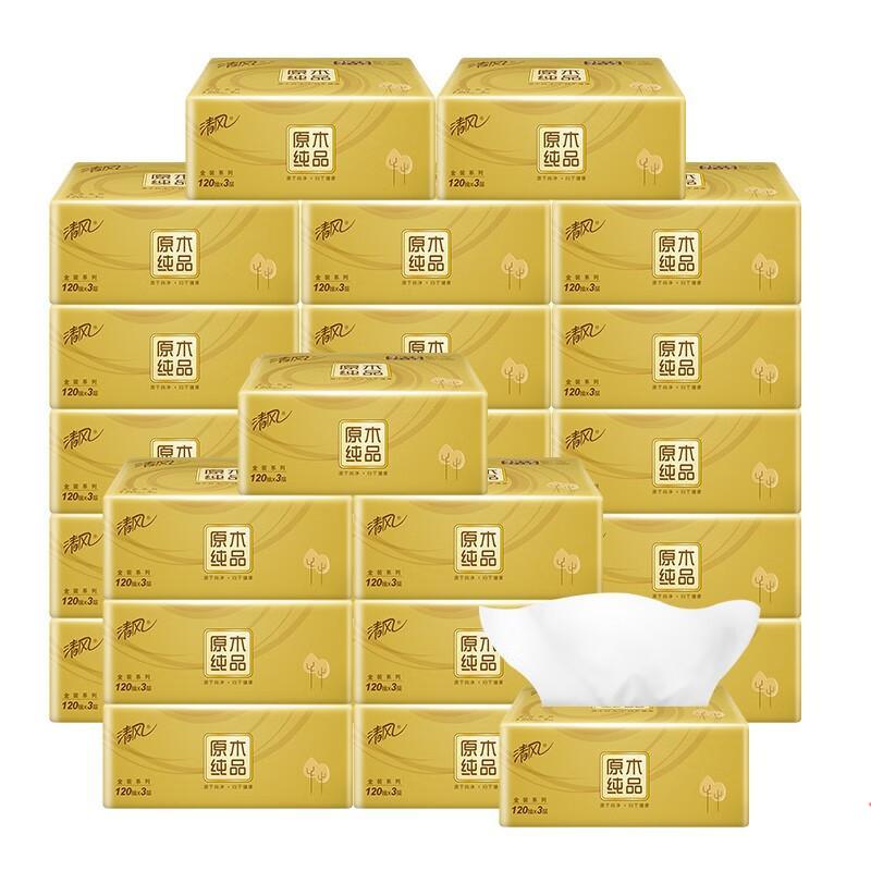 清风原木金装系列3层100抽抽取式面纸(18包)整箱高清大图