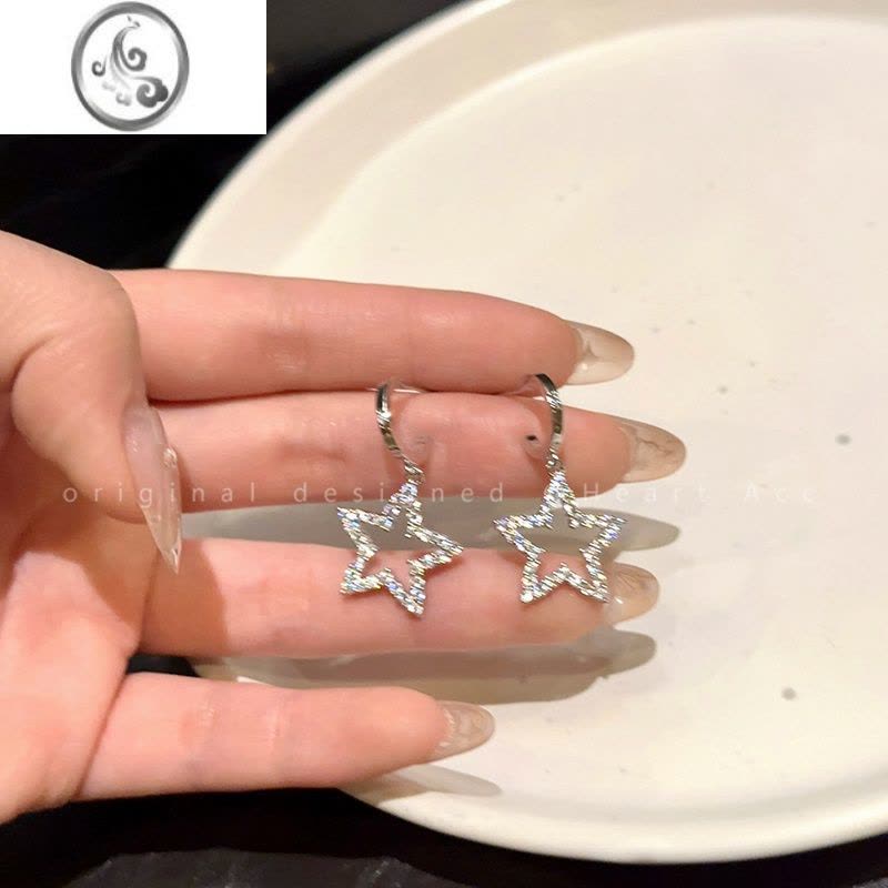 JiMi冷淡风镂空星星锆石耳环女超闪气质ins小众高级耳钉甜酷辣妹耳饰图片