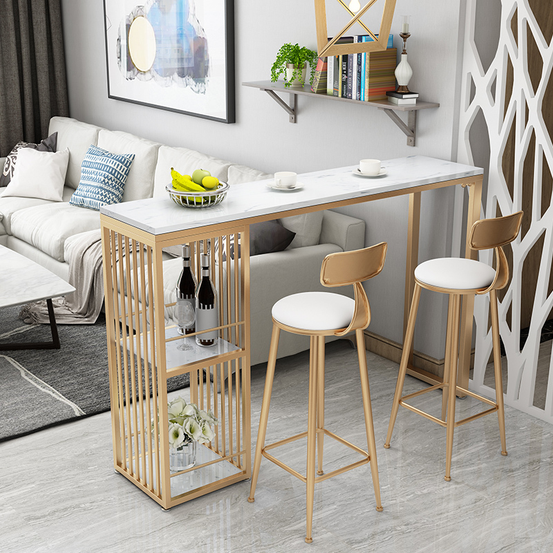 寻木匠北欧客厅靠墙吧台桌铁艺大理石长方餐桌高脚桌椅组合茶水间酒吧