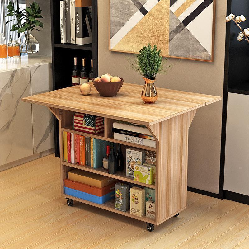 汐岩简易折叠桌子多功能家用小户型折叠餐桌可移动厨房储物柜客厅边柜 80*80浅胡桃色单桌（直角）