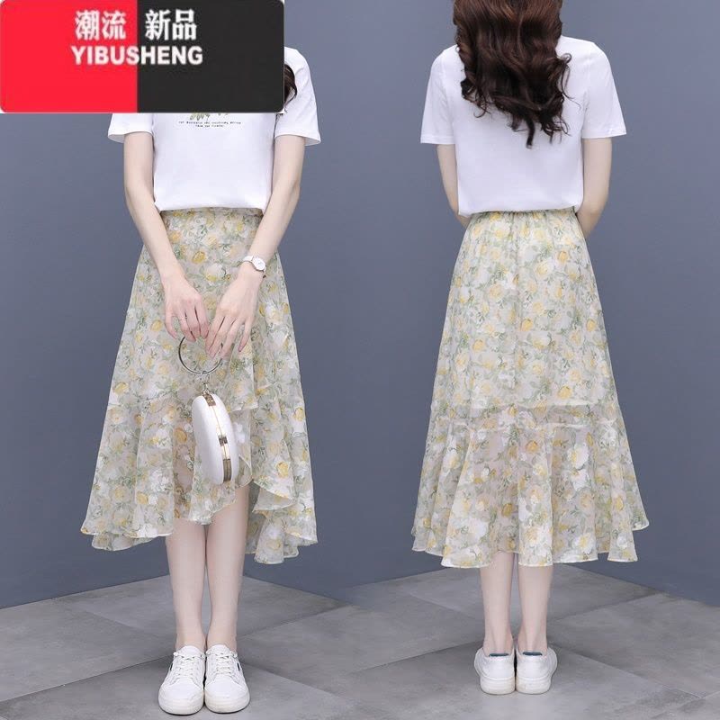 YIBUSHENG法式小众雪纺碎花连衣裙女季2024新款不规则甜美套装裙子两件套图片