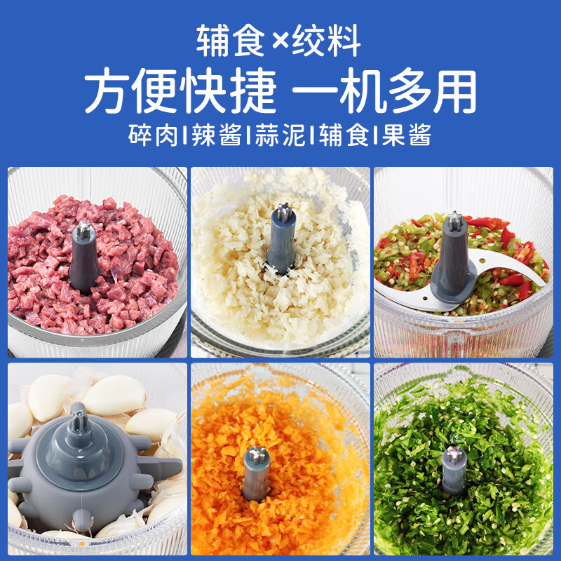 摩飞电器(Morphyrichards) 绞肉机家用婴儿辅食机多功能绞馅打蒜器搅肉机MR9402A蓝色有线300W 1L