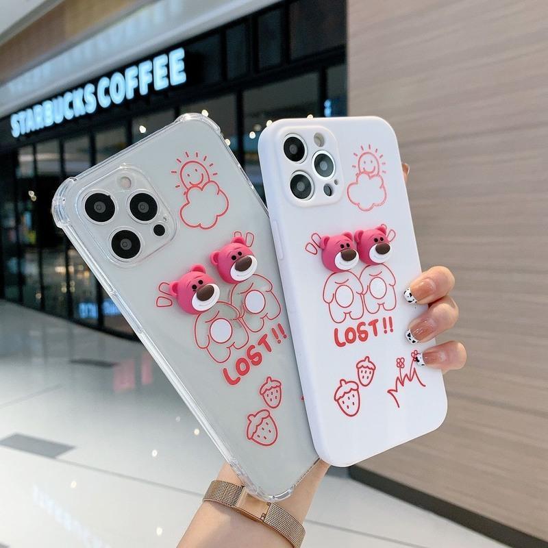 苹果876s5s草莓熊手机壳plus女xsxr可爱12苹果11promax防摔透明两只