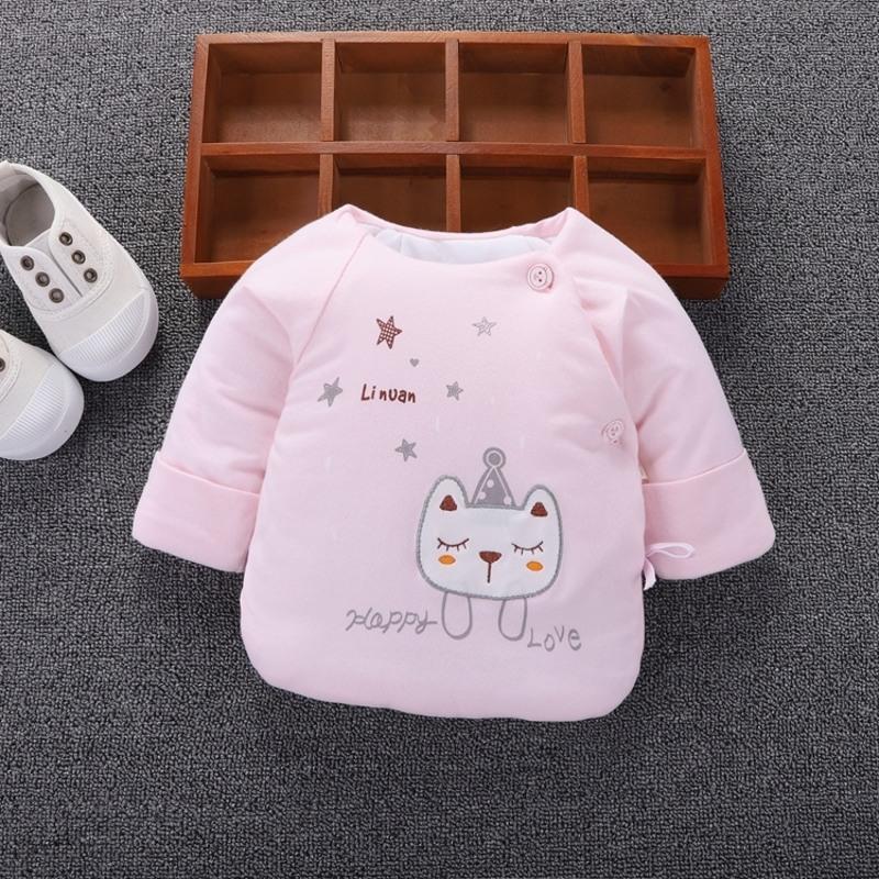 新生儿半背保暖衣婴儿衣服上衣秋冬季棉衣加厚初生儿保暖和尚服 [半背棉衣]星星小猫粉色 均码0-3个月建议5-10斤