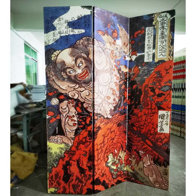 BONJEAN隔断客厅简约现代日式浮世绘水滸題材刺青纹身折叠双面屏风高清大图