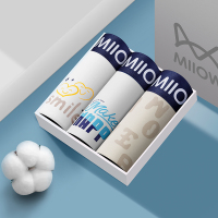 猫人纯棉男士内裤男生抗菌透气四角平角裤头男款运动宽松大码 3XL （3条装）浅灰印花、爱心、HAPPY