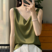 丝绸缎面双肩吊带女背心2025春夏季新修身v领短款气质内搭上衣T恤 XL 牛油果绿