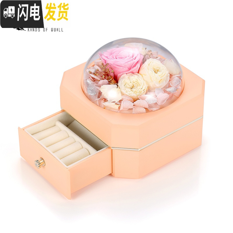 三维工匠永生花首饰盒韩国公主饰品包装盒欧式真花耳钉首饰收纳盒高清大图