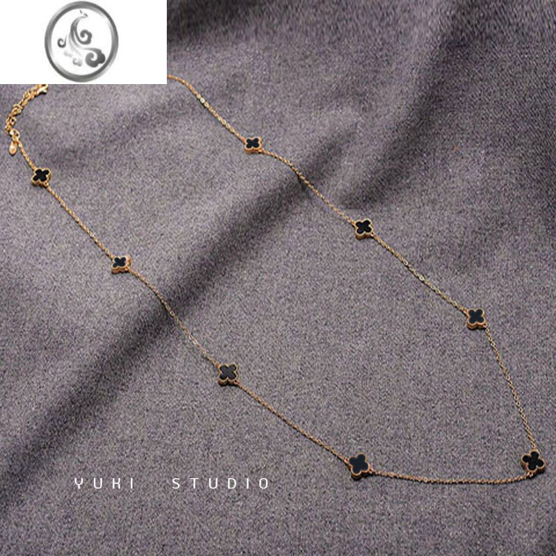 JiMi新款秋冬气质日韩国欧美 双面四叶草毛衣链长款项链百搭女配饰