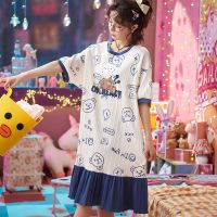 南极人女士睡衣裙夏季薄款纯棉裸感睡裙子长款宽松大码外出夏天_796 165/L【100-120斤】 LM1866-纯棉