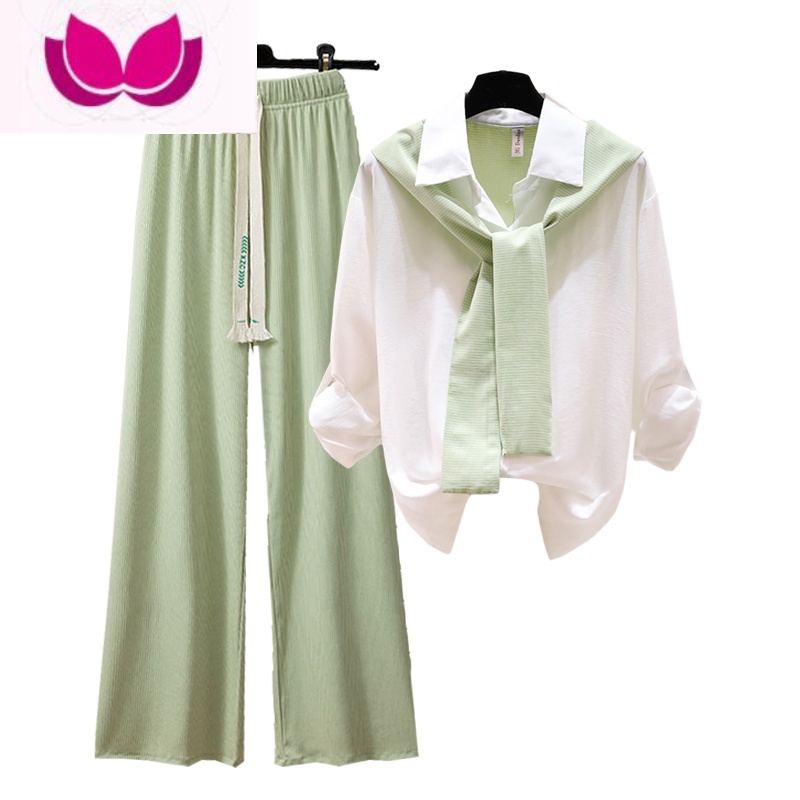 七斓小个子春装搭配一整套衬衫阔腿裤套装女夏季春季甜美轻奢套裤高清大图