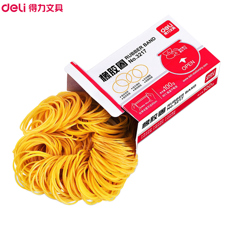 得力(deli)3217橡胶圈3盒 100g/盒 橡皮筋 乳胶圈 橡皮圈 皮套 捆扎胶圈 牛皮筋 财务用品 黄色