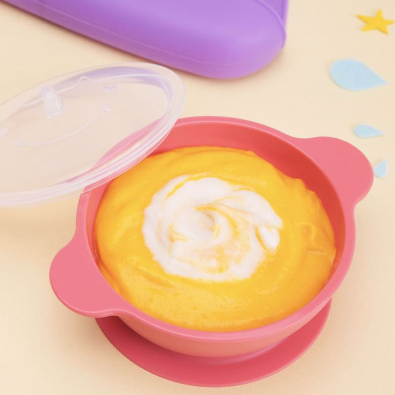 思利满Sillymann 幼儿宝宝家用碗辅食碗 带盖防摔碗 粉色 铂金硅胶